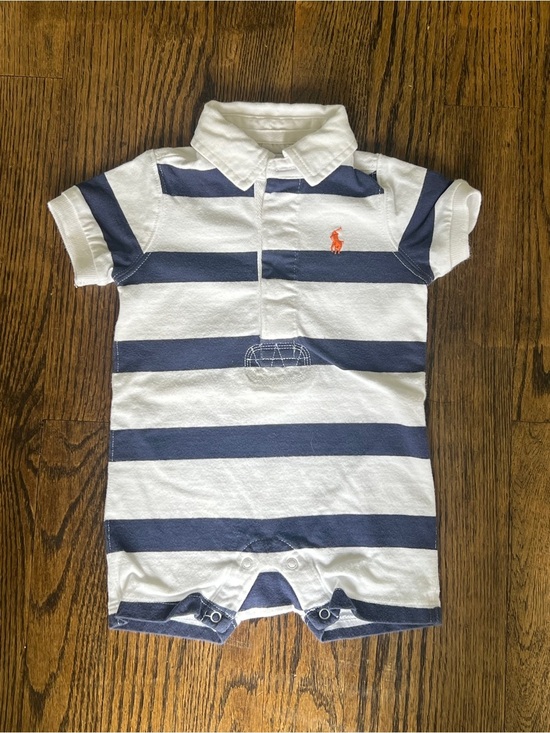 Ralph Lauren Other - Ralph Lauren White & Navy Striped Polo Romper with Orange Pony